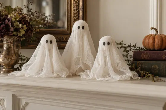 Elegant cheesecloth ghosts, AI styling mockup