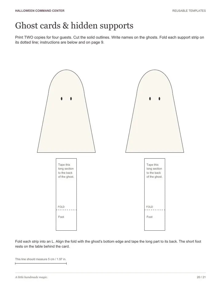 The ghost place card patterns page from the guide